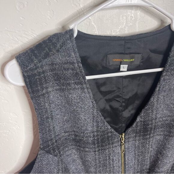 Vintage Harris Wallace Wool Zip Vest Plaid Gray Size Large - Picture 2 of 6